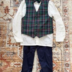Plaid Vest and Bow Tie Set with White Shirt and Navy Pants brand new
